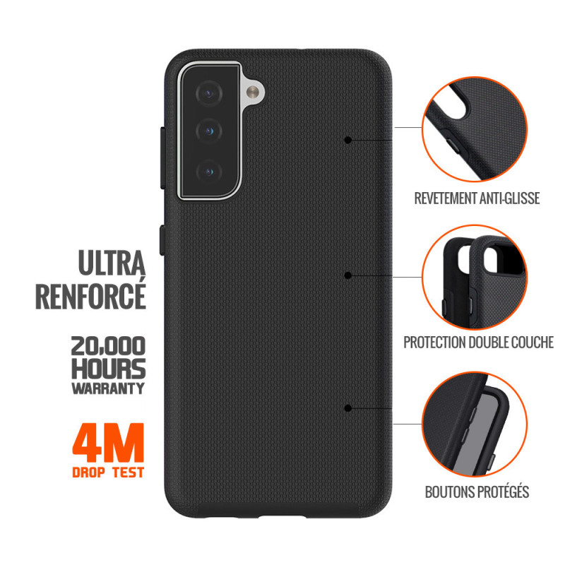 Coque rigide noire ultra-renforcée polycarbonate drop-test 4 mètres pour Samsung Galaxy S22 Plus - EIGER®
